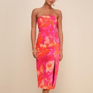 Lulus Bold Tendencies Fuchsia Floral Strapless Cutout Midi Dress Pink - Size M